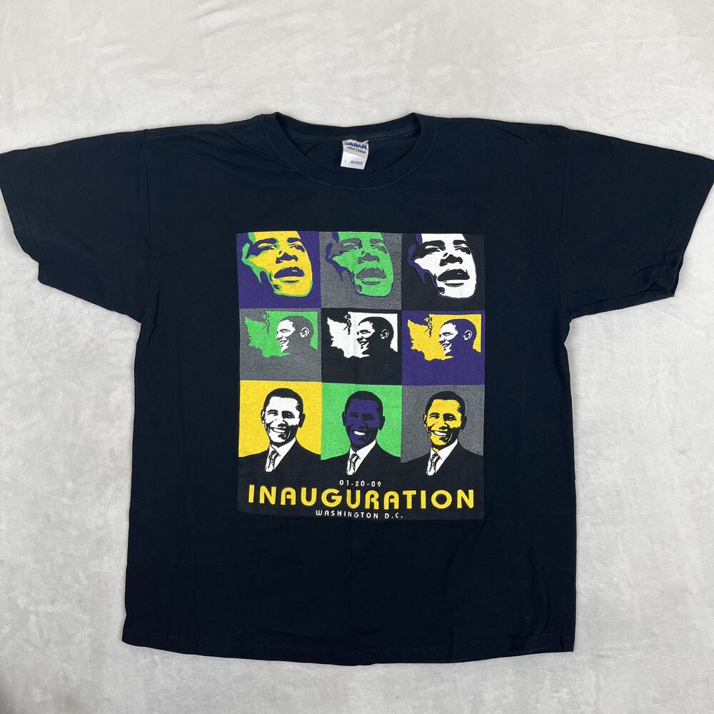 VTG Barrack Obama Presidential Inauguration T-Shirt Mens Large Black 2009 Y2K